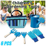 Kids Garden Tools Set | Tote Metal Wooden Handle | Beach Sandbox | Early Learning Guide
